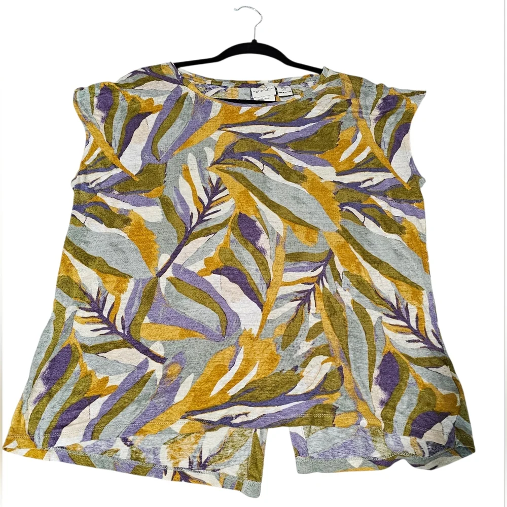 Rachel Zoe Women 100% Linen Boho Multicolor Leaf Print Tunic Top Size XL - Picture 3 of 7